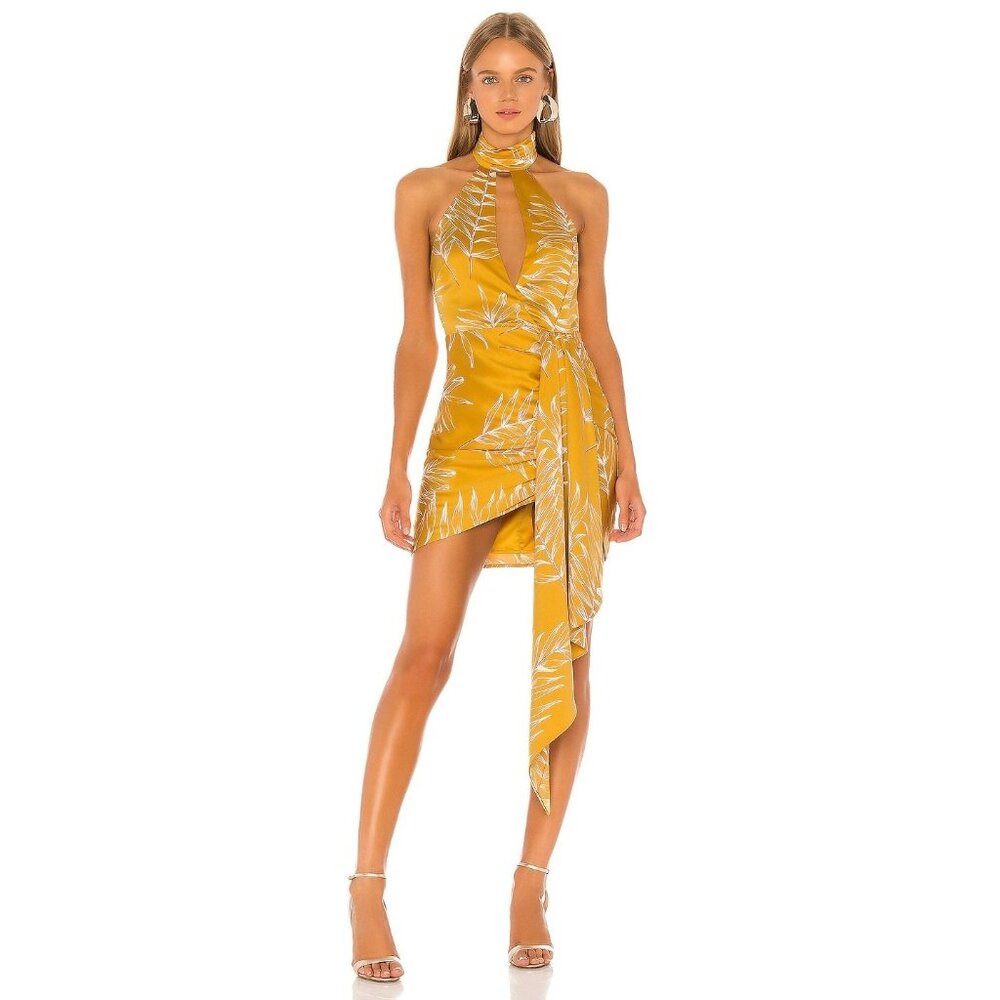 Camila Coelho Antonia Mini Dress in Gold Tropical XSmall New Womens Cocktail